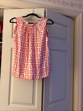 Tory Sleeveless silk Pink Geo Print Tie-Neck Women's Top